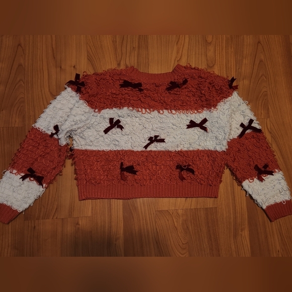 Mighty Fine Pink White Cute Cardigan Sweater with Bows || Medium GUC - Picture 3 of 12